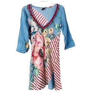 Z&L Striped Floral Mixed Pattern Dress Sz M